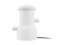Une pompe de filtration de piscine blanche avec des raccords.