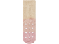 Chaussettes antidérapantes pour bébé en tons beige et rose avec des points blancs sur la semelle.