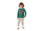 Garçon en pyjama de super-héros, avec haut à manches longues et pantalon à motifs.