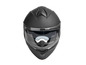 Un casque de moto noir avec une visière transparente.