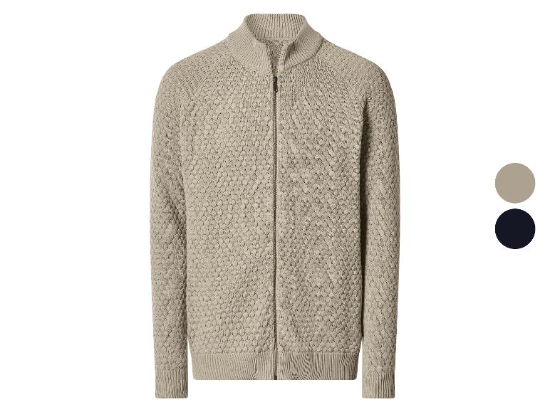 Cardigan tricoté pour homme avec col montant et fermeture éclair en beige