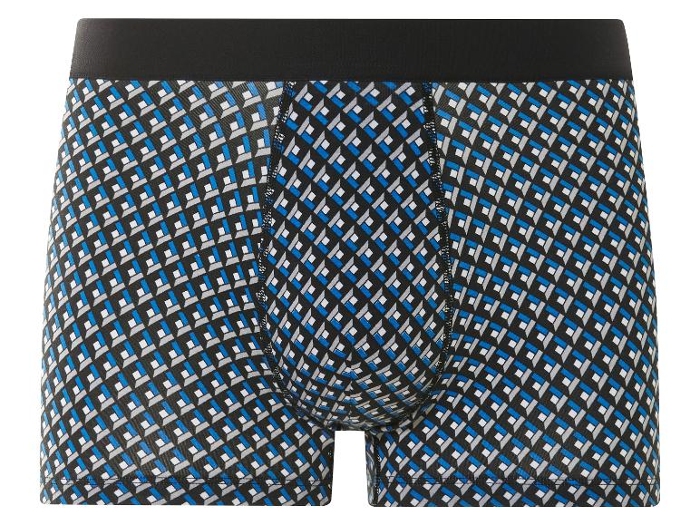 Boxers homme, motif géométrique bleu et noir.