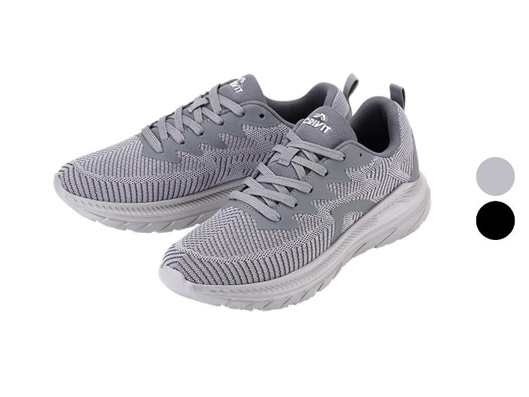 Paire de chaussures de sport tricotées grises et blanches avec deux échantillons de couleur