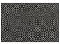 Un tapis tissé noir et gris avec un motif géométrique.