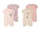 Combinaisons bébé : motifs kangourou, koala et rayures.