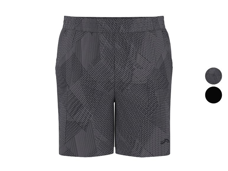 Short de sport gris foncé avec motif géométrique et taille élastique.