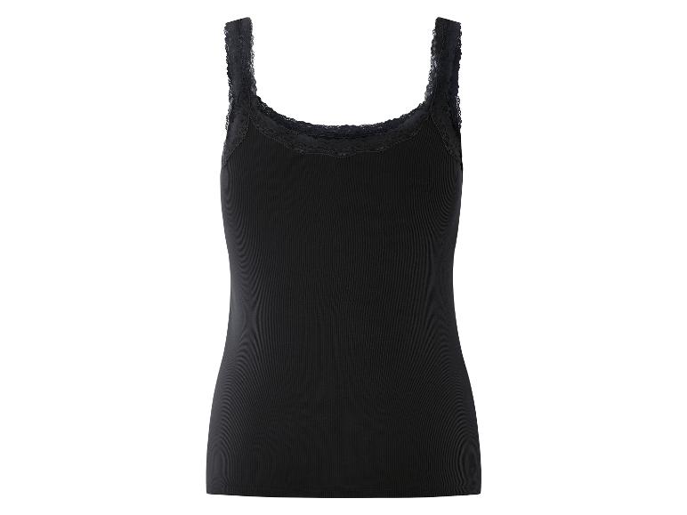 Top noir sans manches avec des détails en dentelle.