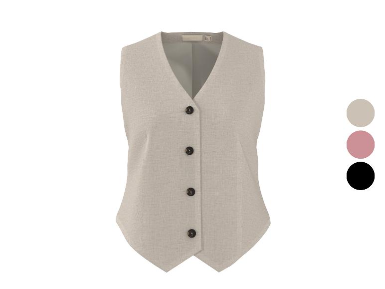 Gilet femme en lin boutonné beige, rose et noir.