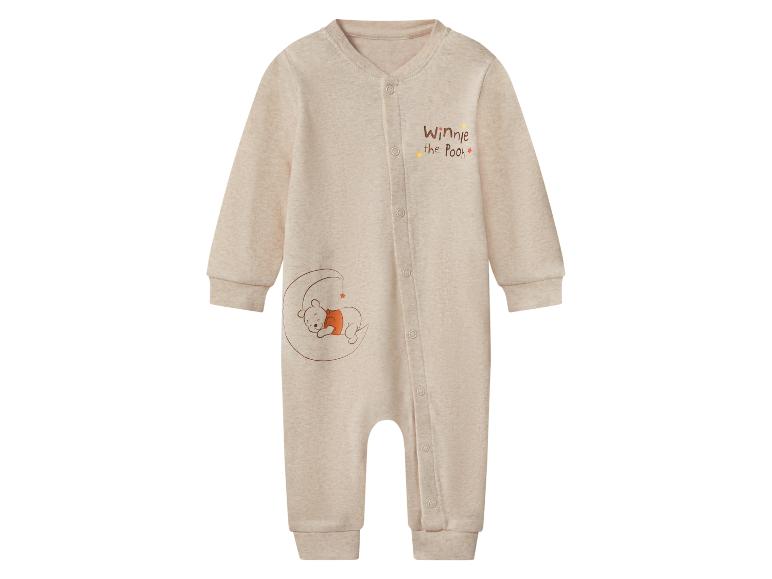 Grenouillère bébé beige avec motif Winnie l'Ourson endormi sur la lune.