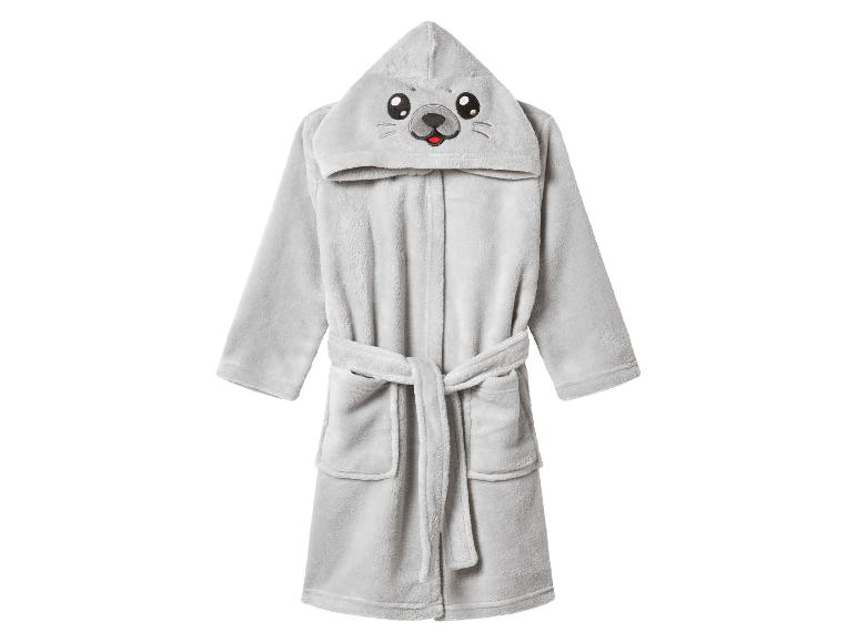 Peignoir enfant en peluche gris avec capuche en forme de phoque