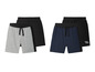Trois paires de shorts pour garçons, gris, noir et bleu, avec un imprimé 'Good Vibes'.
