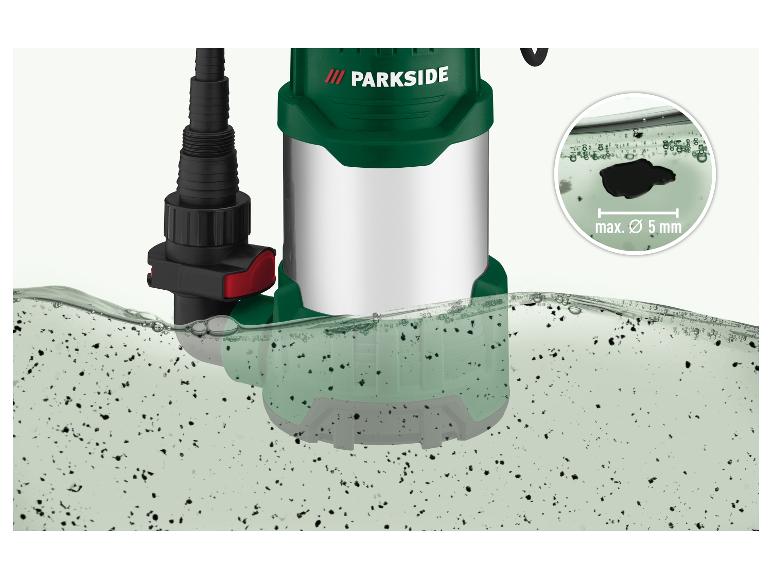 Pompe submersible PARKSIDE dans l'eau avec des particules jusqu'à 5 mm
