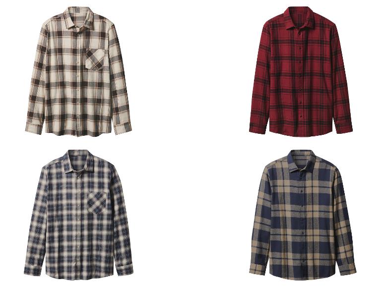 Quatre chemises en flanelle à carreaux à manches longues dans différentes combinaisons de couleurs.