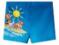 Short de bain bleu pour enfants avec imprimé de personnages de surf et soleil.