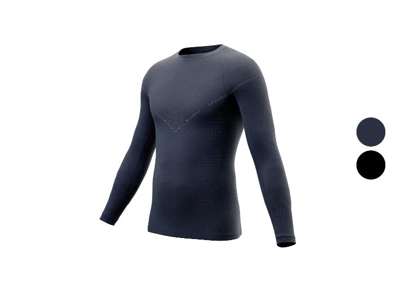 Maillot thermique à manches longues bleu foncé pour homme, avec détails à motifs.