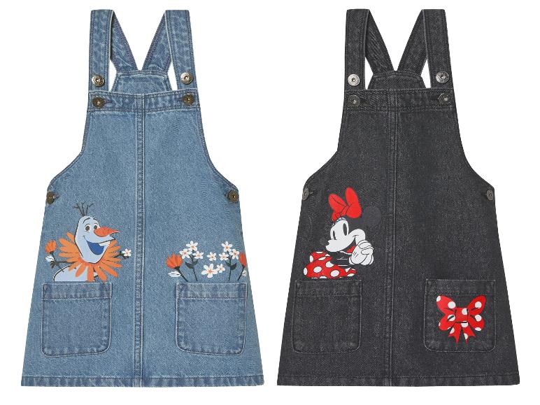 Robes salopettes en jean pour filles, motifs Disney : La Reine des Neiges et Minnie.