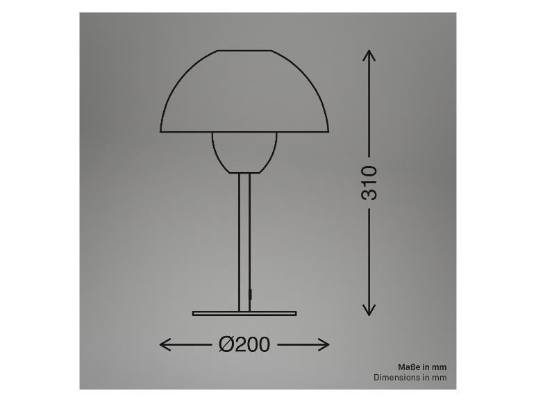 Un dessin technique d'une lampe de table avec dimensions.