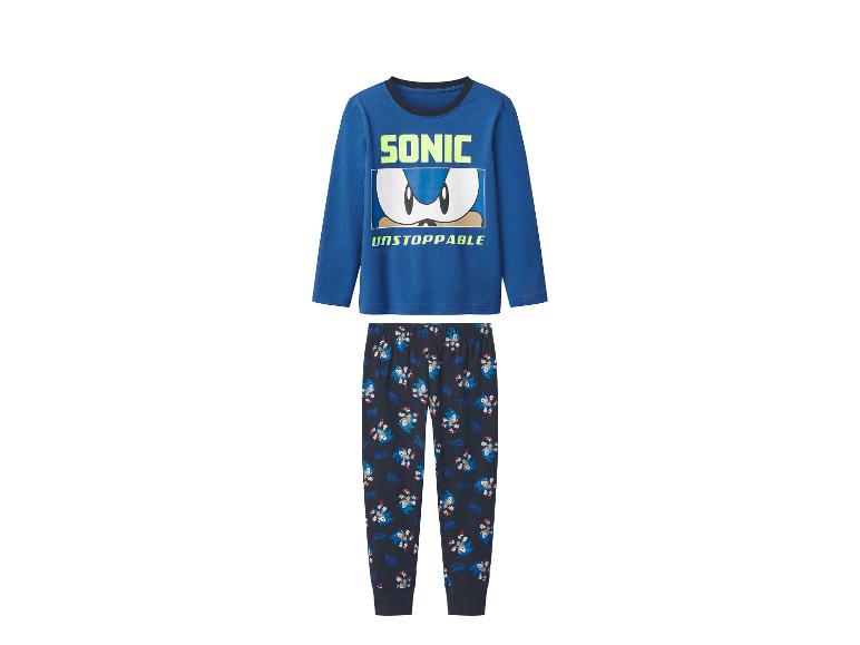 Pyjama bleu à manches longues Sonic the Hedgehog avec le texte 'SONIC UNSTOPPABLE'.