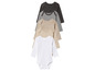 Un ensemble de cinq bodys pour bébé à manches longues, dont un body blanc, un rayé et un uni.