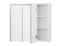 Armoire de salle de bain blanche à deux portes et étagères.