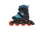 Roller en ligne bleu et noir avec roues orange.