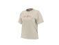 T-shirt beige avec un imprimé de montagnes rouges sur le devant.