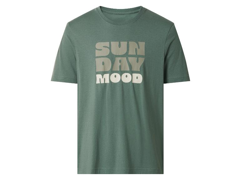 T-shirt vert avec imprimé beige 'SUNDAY DAY MOOD'.
