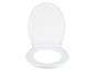 Une lunette de toilette blanche avec le couvercle fermé.