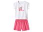 Pyjama enfant: t-shirt blanc avec imprimé paresseux et texte 'MORE SNOOZING', short rose.