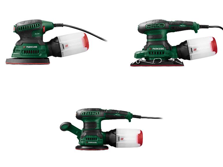 Trois ponceuses électriques Parkside : orbitale, vibrante et excentrique.