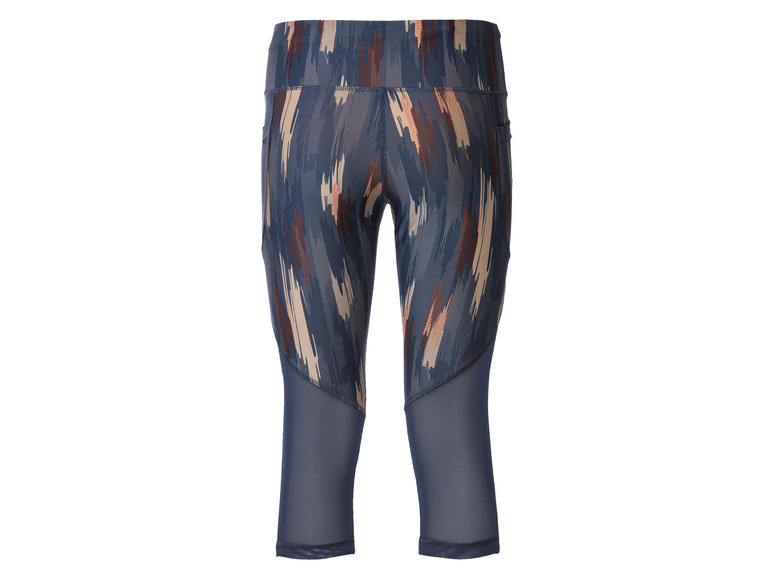 Un legging de sport bleu avec un motif abstrait.