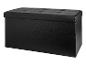 Un banc de rangement noir avec un siège rembourré.