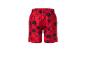 Short de bain rouge à imprimé palmier.