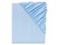 Un drap-housse bleu clair avec élastique.
