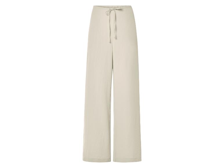 Pantalon beige long taille haute avec cordon.