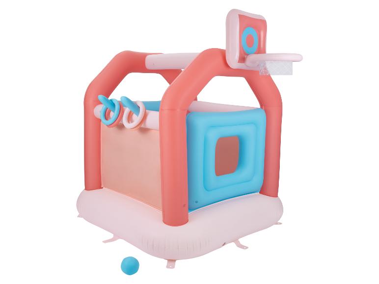 Centre de jeux gonflable avec panier de basket et anneaux en rose et bleu