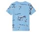 T-shirt enfant bleu clair avec imprimé tyrannosaure et texte « TYRANNUSAURUS ».