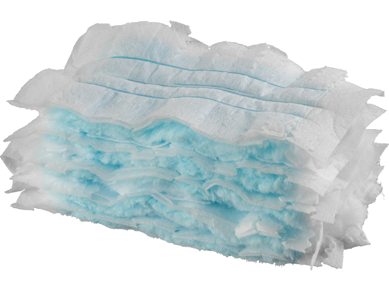 Pile de masques faciaux jetables blancs et bleus.