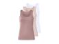 Lot de 3 débardeurs femme en rose, beige et blanc.