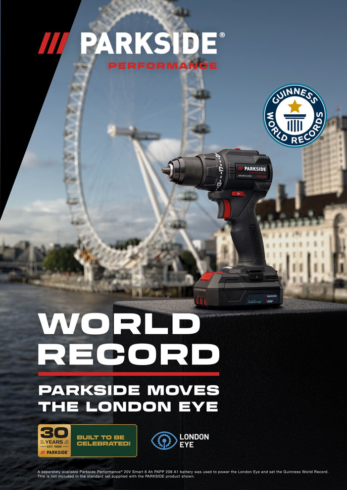 Bannière record du monde de la perceuse-visseuse sans fil PARKSIDE PERFORMANCE (Mobile)