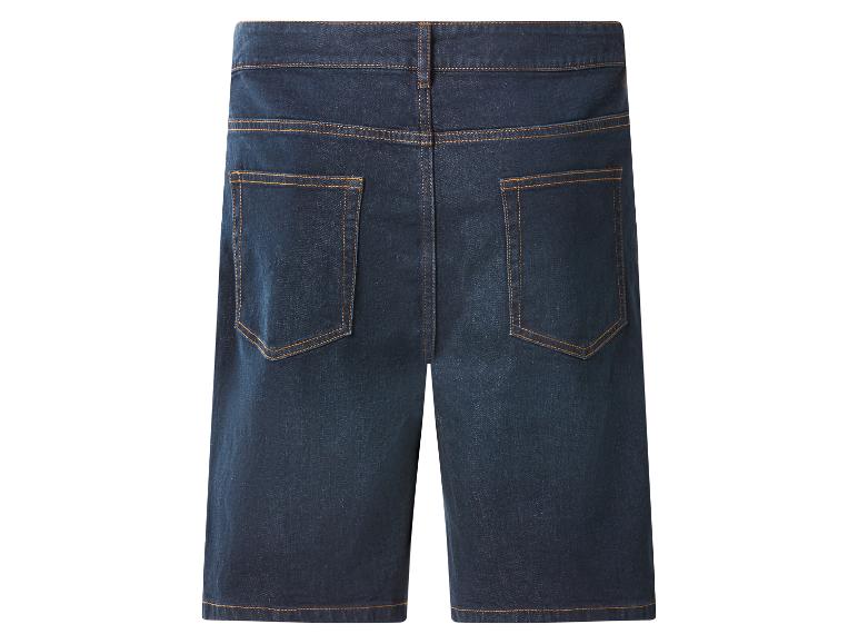 Short en jean bleu foncé avec surpiqûres oranges, vue arrière