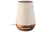 Diffuseur d'arômes en bois et tissu avec boutons et réglages de minuterie.