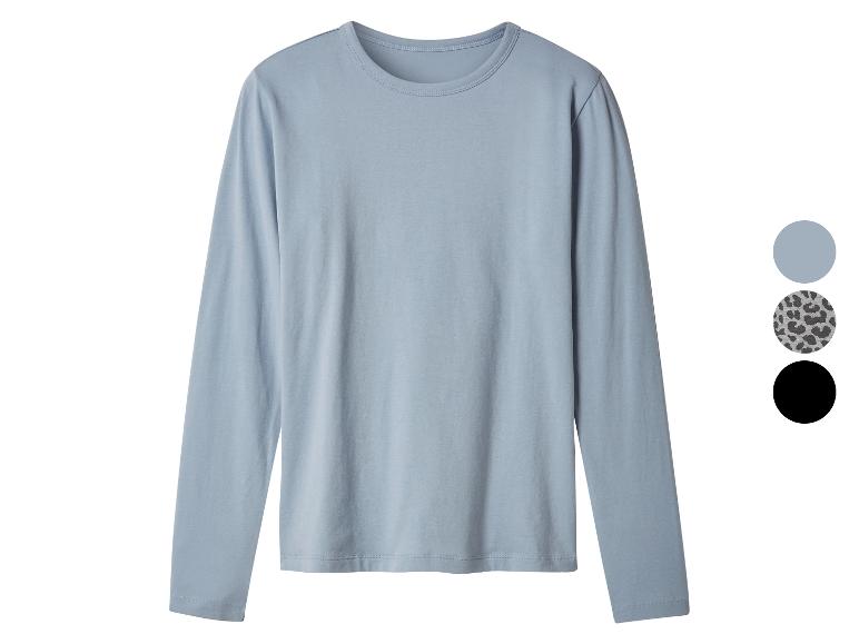 T-shirt bleu clair à manches longues et col rond avec échantillons de couleurs.