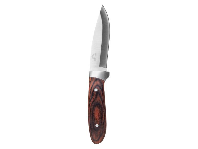 Un couteau avec un manche en bois de Crivit.