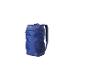 Un sac à dos bleu avec un motif de football et le logo de la Ligue des Champions.