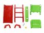Pièces d'un toboggan pour enfants en plastique rouge et vert.