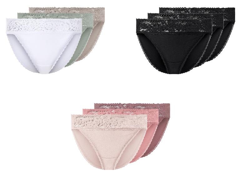 Lots de trois culottes avec dentelle, couleurs blanc, noir et rose.
