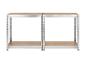 Étagères métalliques modulaires avec étagères en bois, fond blanc.