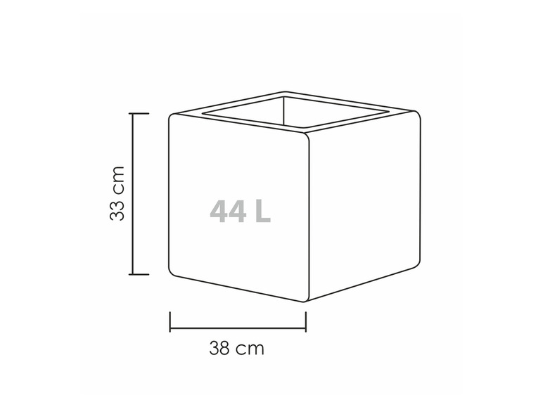 Un pot de fleurs carré d'une capacité de 44 litres.