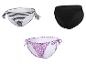 Maillots de bain : rayures, noir uni et imprimé floral.